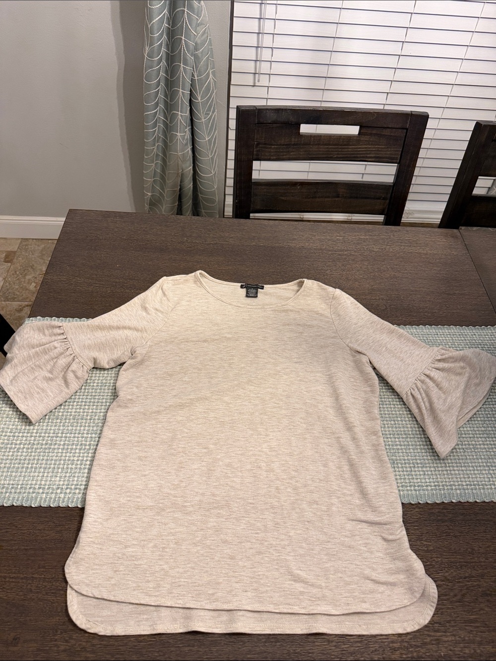 Adrianna Papell Beige Ruffle-Sleeve Top